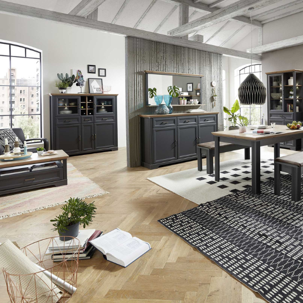 Miroir Samine 142x74cm avec étagère - graphite/chêne - Image 2