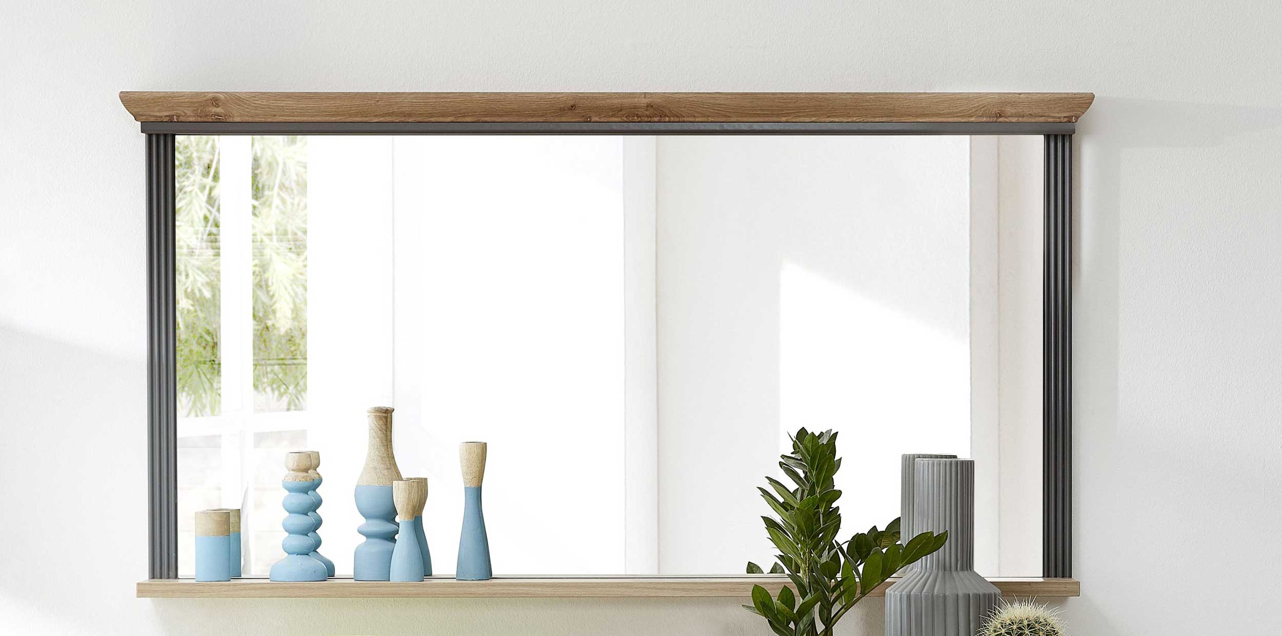 Miroir Samine 142x74cm avec étagère - graphite/chêne - Image 3