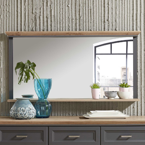 Miroir Samine 142x74cm avec étagère - graphite/chêne - Image 1