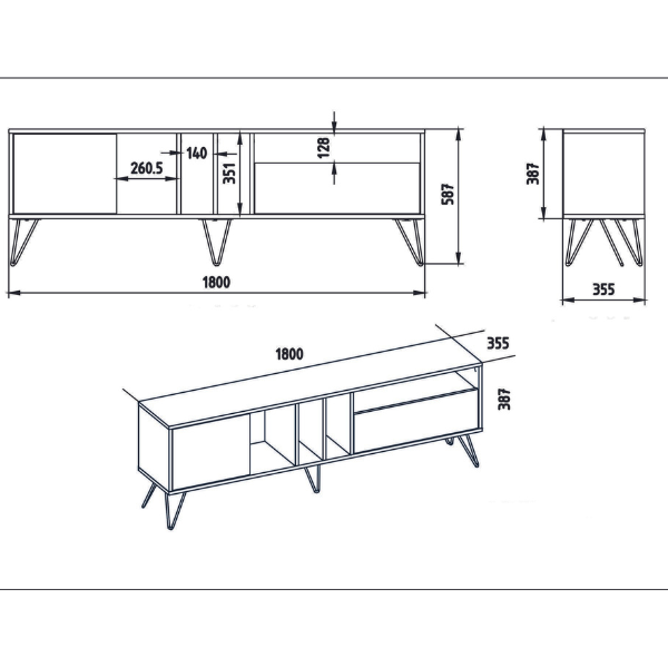 Mistico (180) Meuble TV | 100 % MÉLAMINE | Noyer, Noir - Image 2