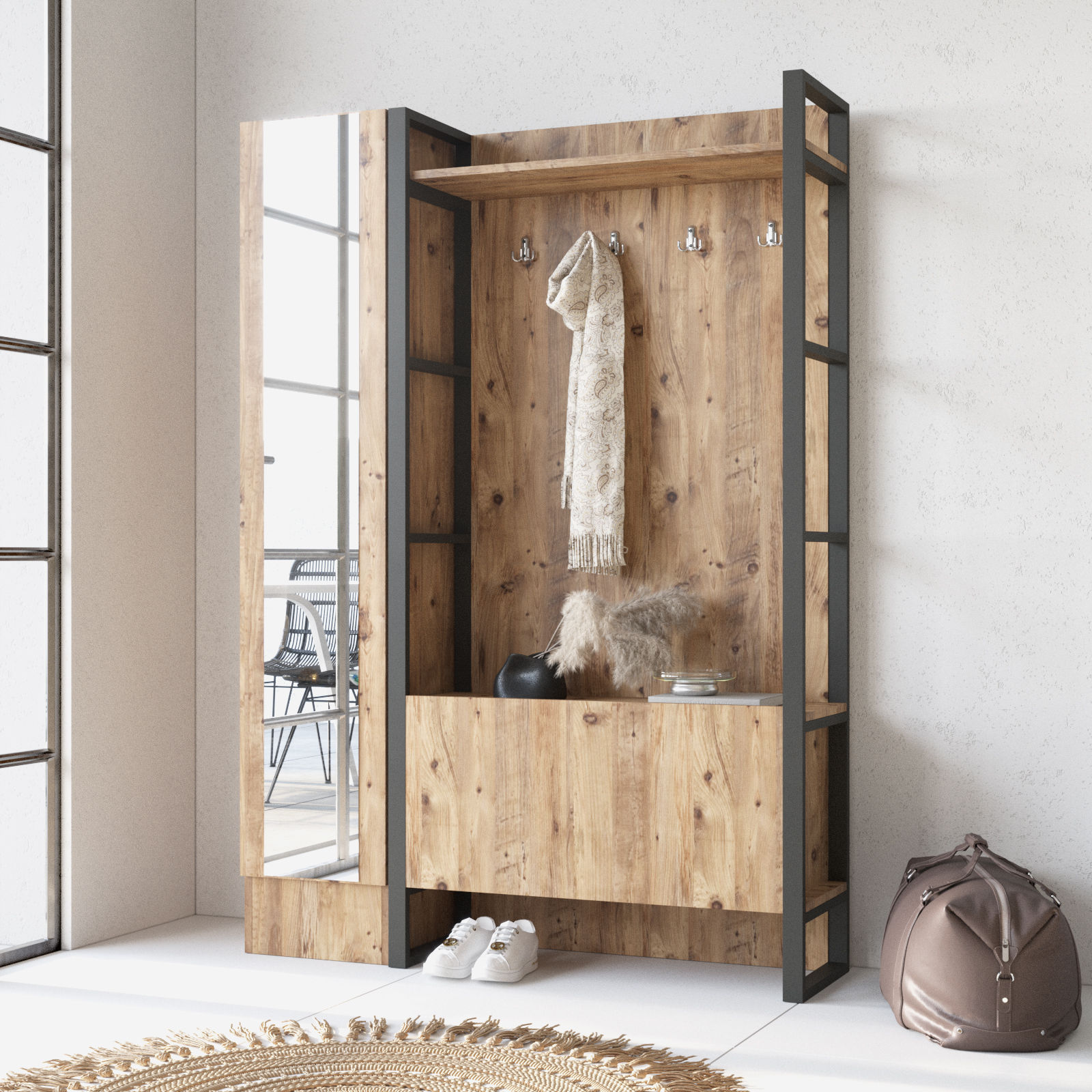 ML16 Meuble d'entrée | 100 % MÉLAMINE | Pin Atlantique