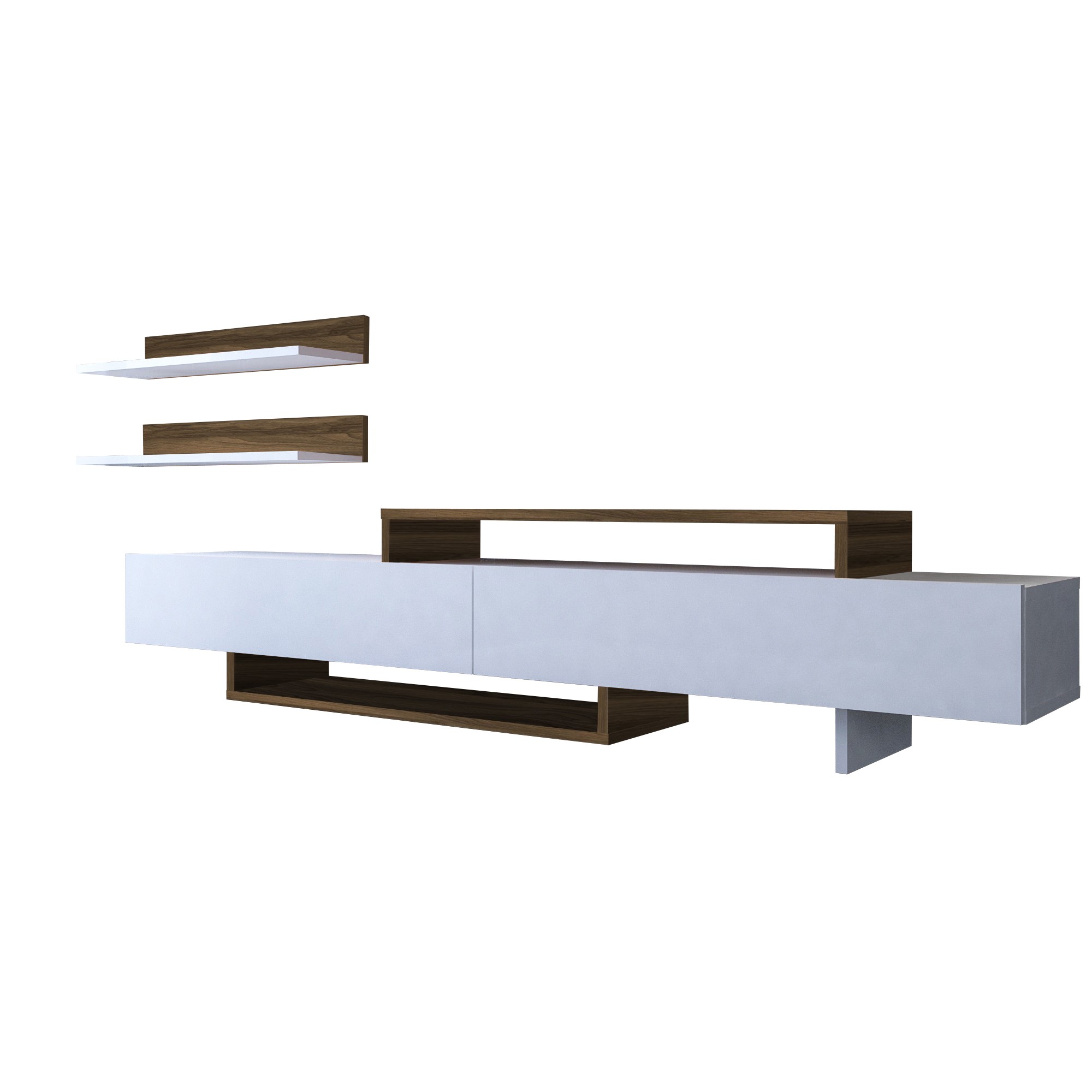 Nirvana Meuble TV | 100 % MÉLAMINE | Blanc, Teck - Image 2