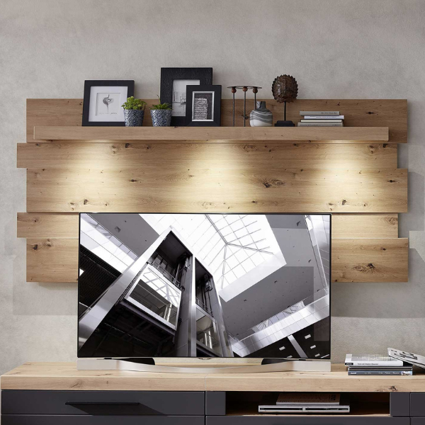 Panneau mural Lorna 202cm avec éclairage - chêne