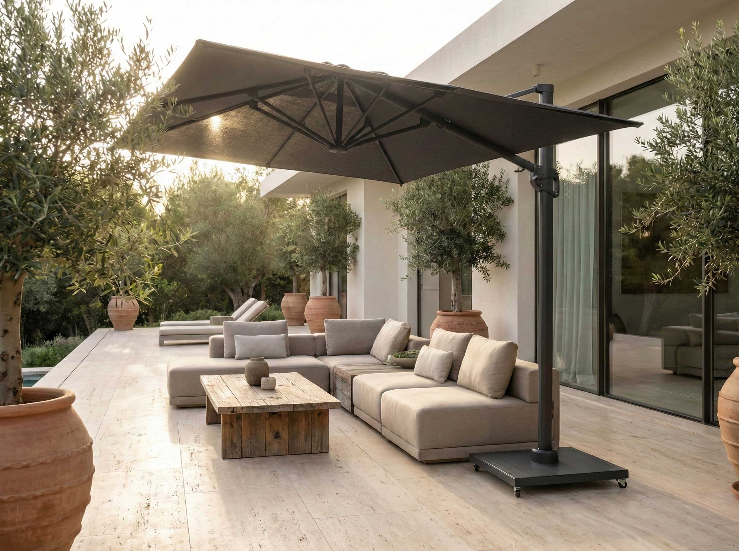 Parasol Bryce 300x300cm avec base - noir - Image 3