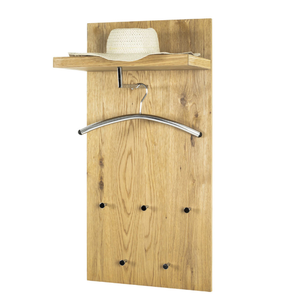 Porte-manteau Serkan avec étagère à chapeau, tringle à vêtements et 5 crochets - chêne