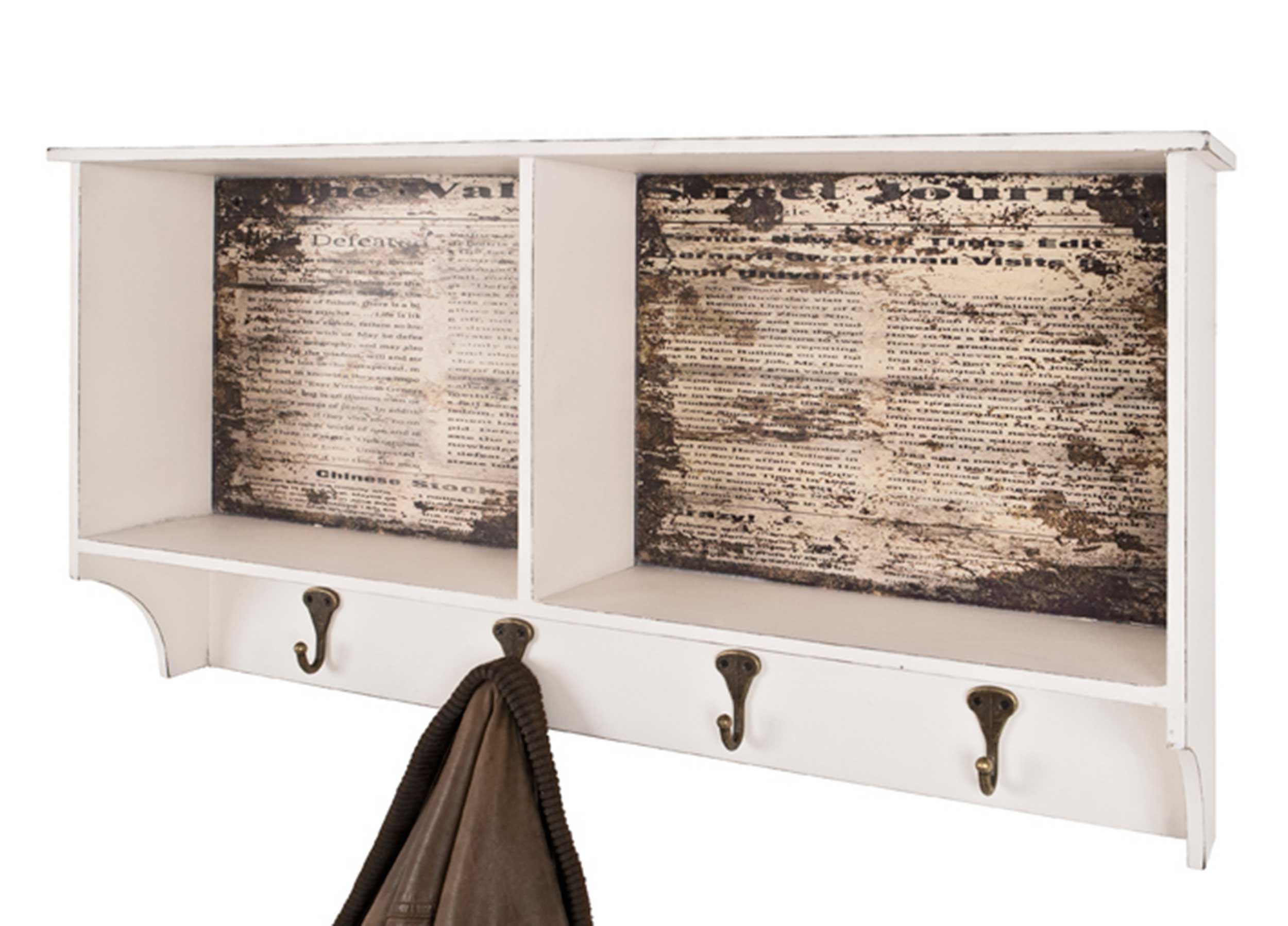 Portemanteau mural Raiden 76cm, 4 crochets - blanc/brun