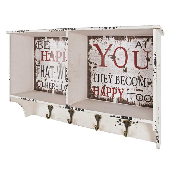 Portemanteau mural Raiden 76cm, 4 crochets - blanc/rouge