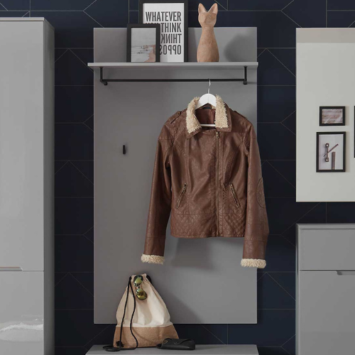 Portemanteau Seta 3 crochets avec porte-chapeau et tringle - gris brillant