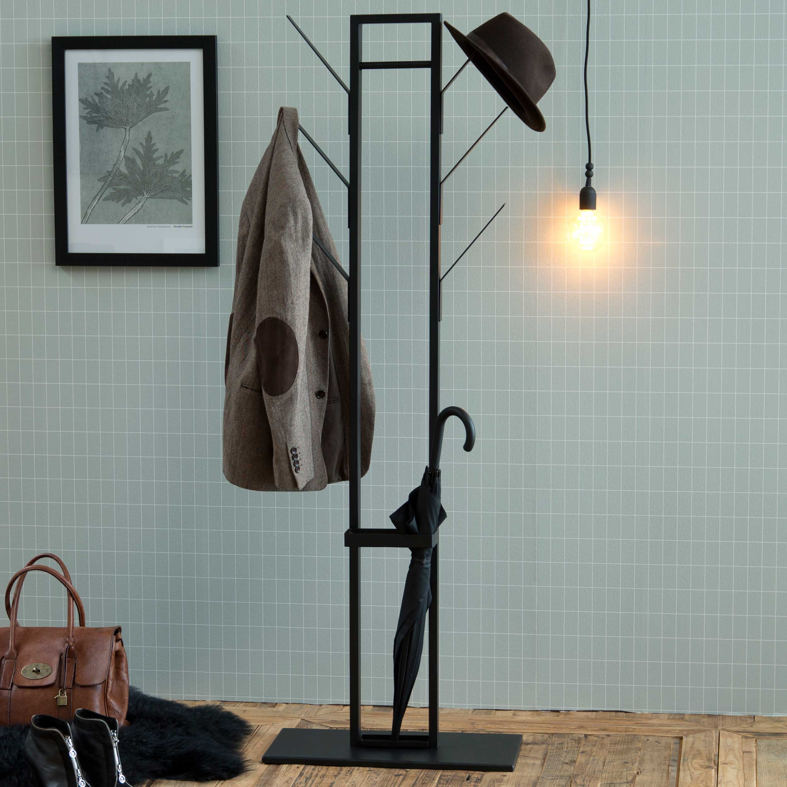 Portemanteau sur pied Vinci avec porte-parapluie - noir