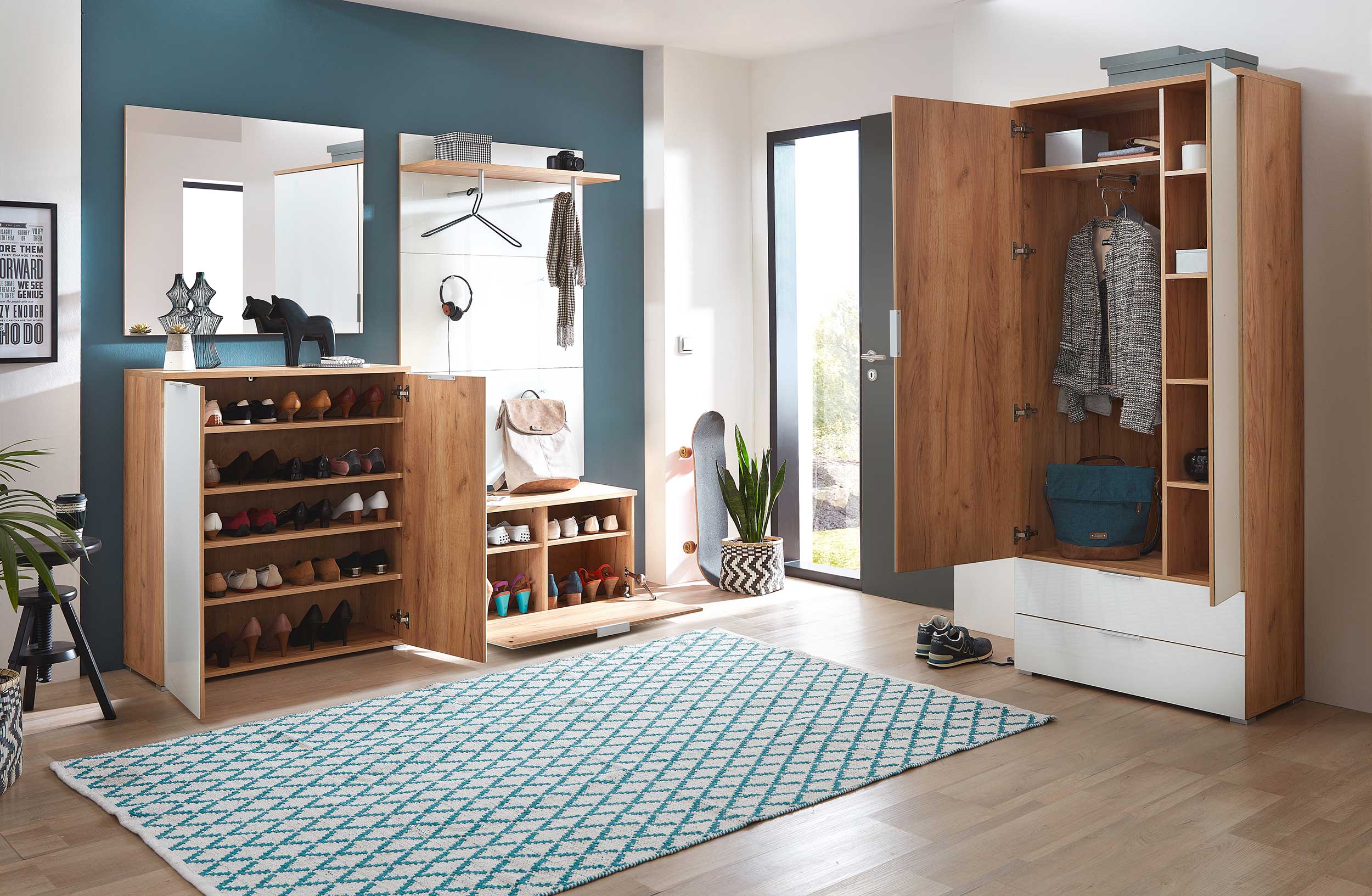 Portemanteau Tille H144 x L89cm - blanc/chêne - Image 3