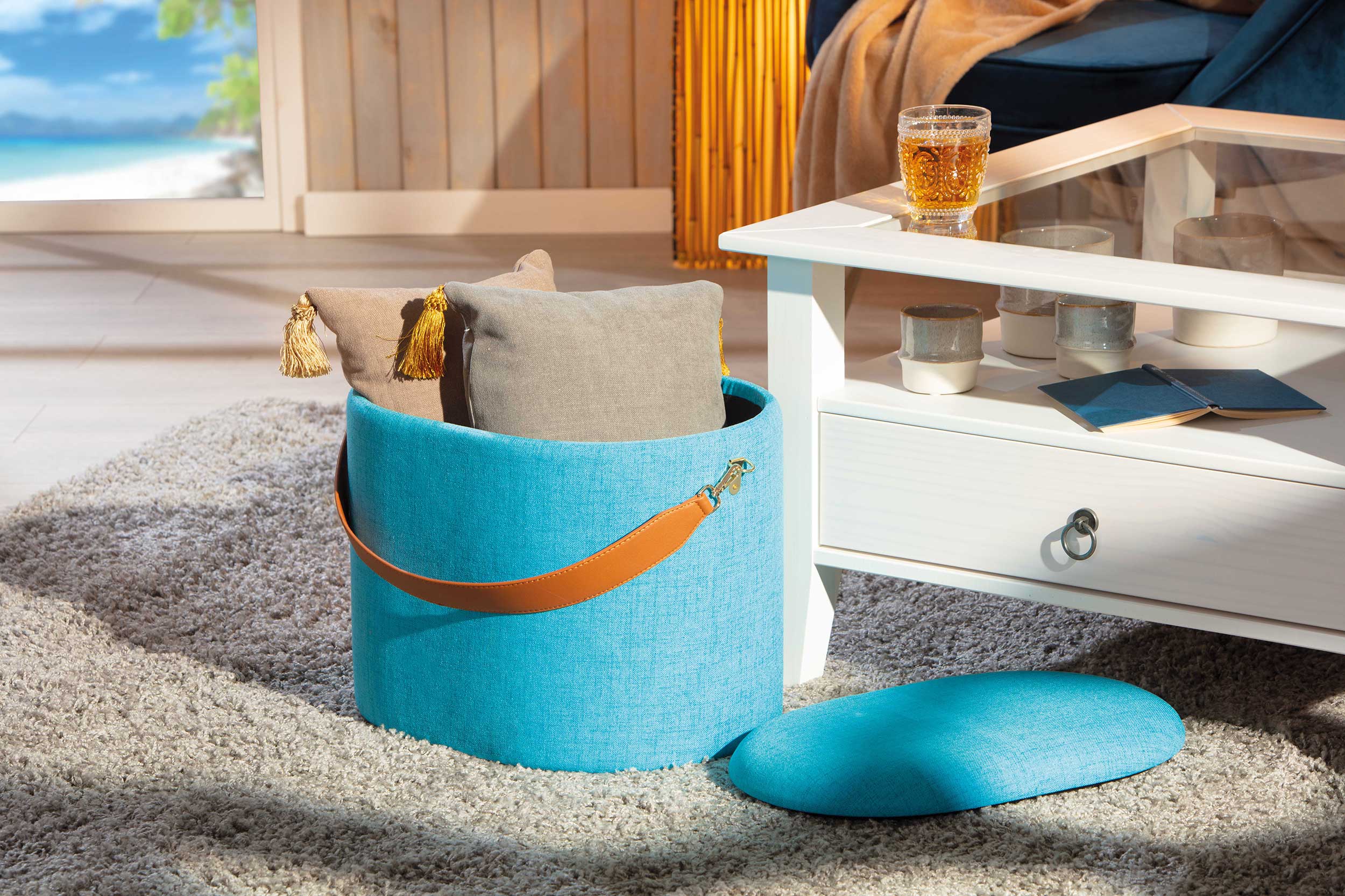 Pouf Dilia avec rangement - bleu - Image 4