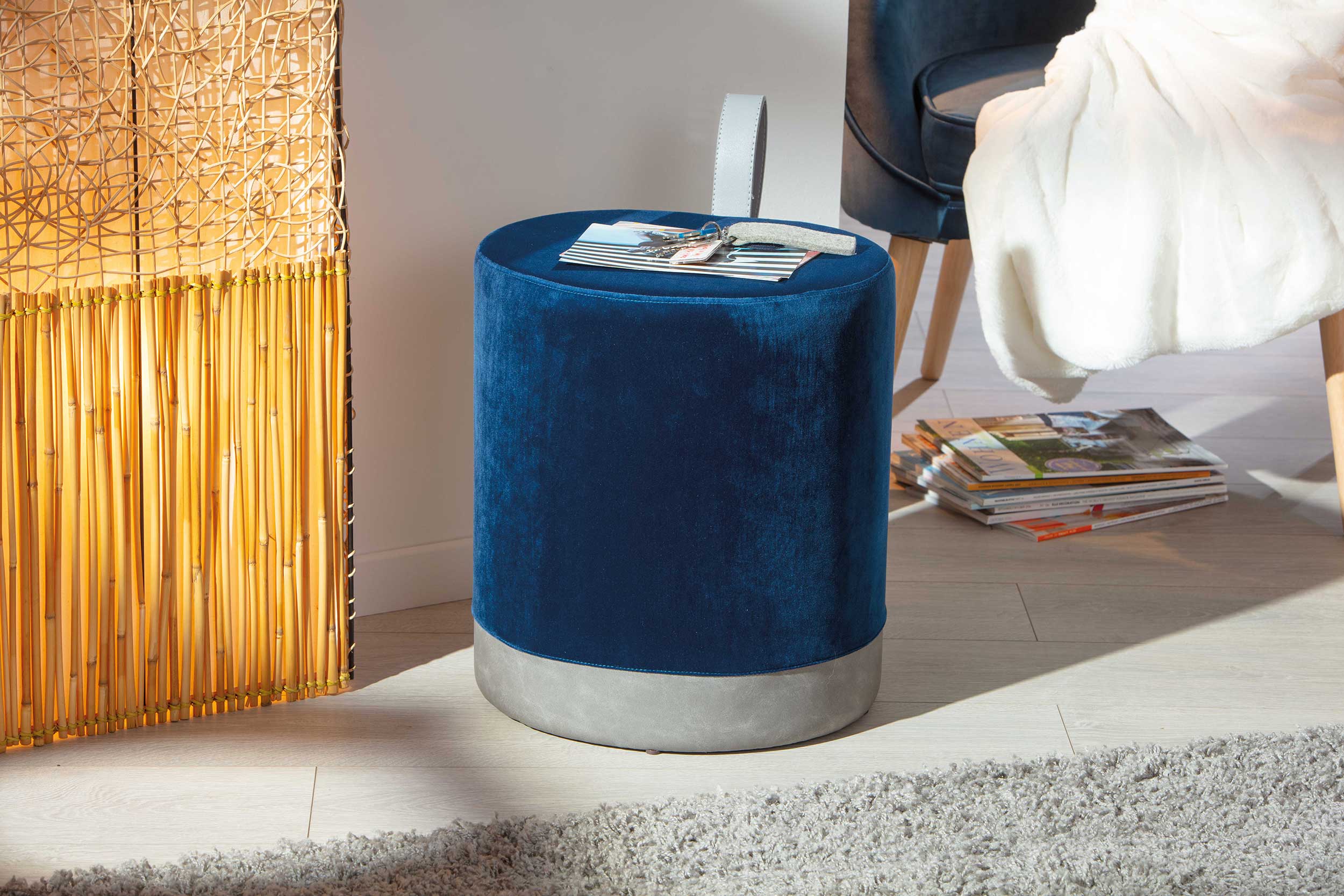 Pouf Osane velours - bleu - Image 6