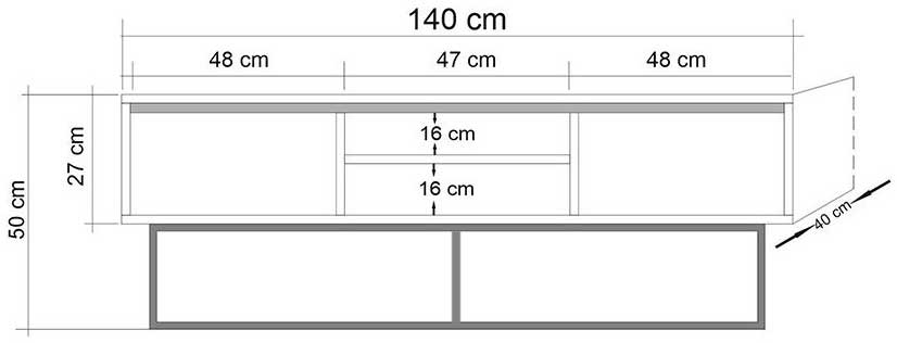 Rodez 140 Meuble TV | 100 % MÉLAMINE | Noyer, Noir - Image 3