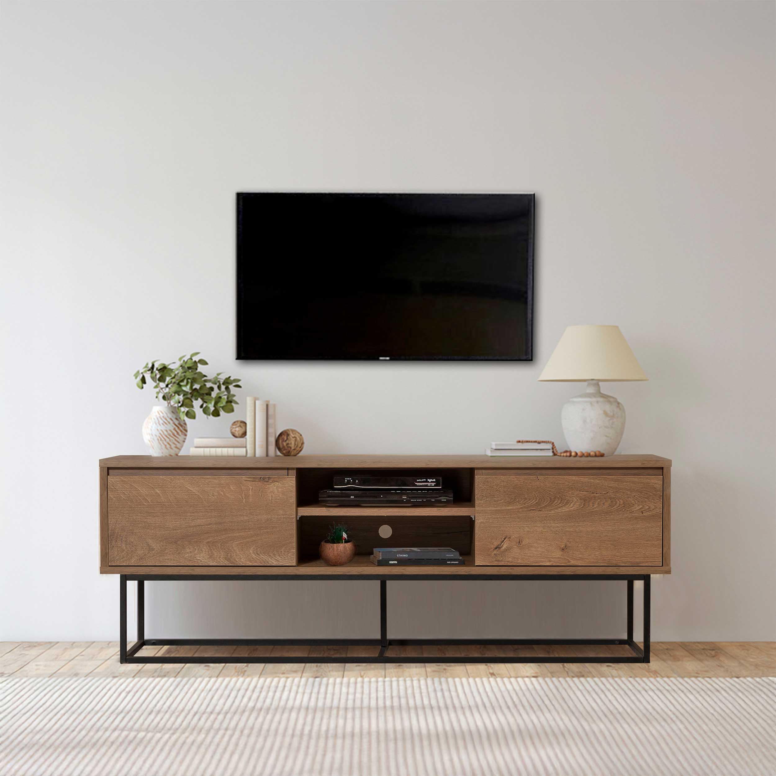 Rodez 140 Meuble TV | 100 % MÉLAMINE | Noyer, Noir - Image 6