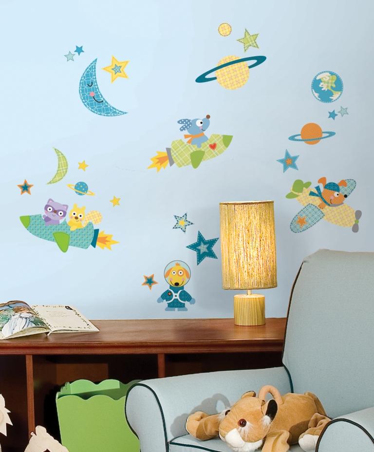 RoomMates stickers muraux - Fusée avec chien et amis