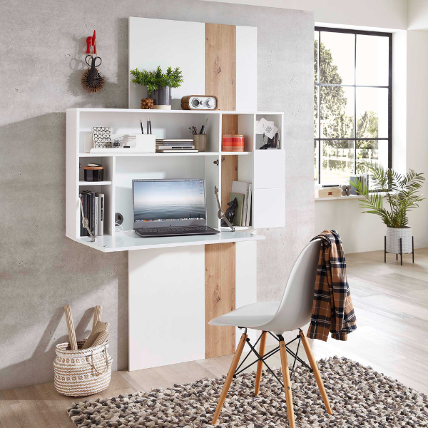 Secretaire Inovo 120cm 1 porte - blanc/chêne - Image 2