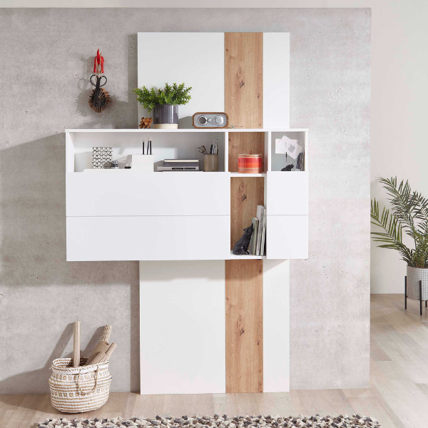 Secretaire Inovo 120cm 1 porte - blanc/chêne - Image 4