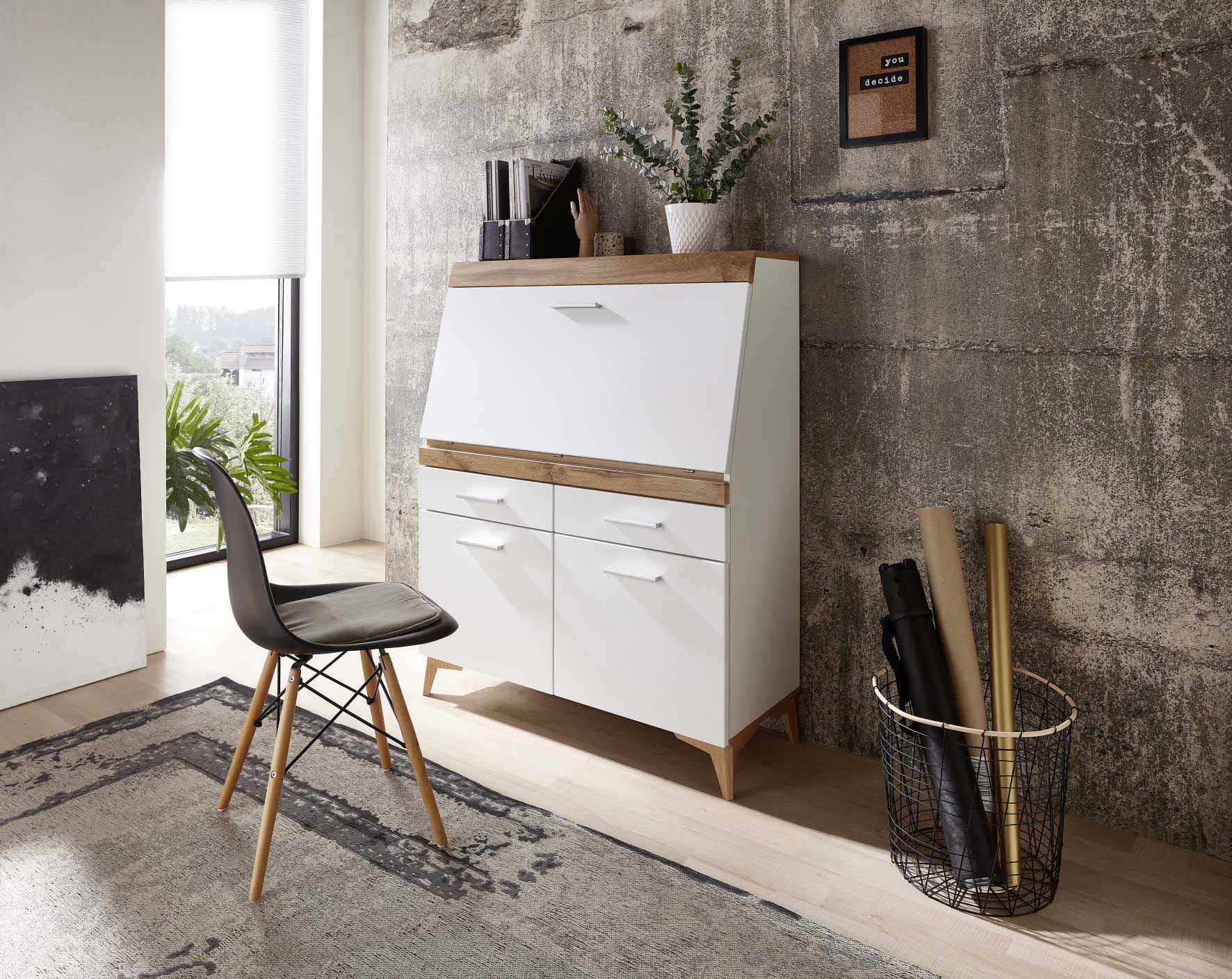 Secrétaire Vanya avec 3 portes & 2 tiroirs - blanc/chêne - Image 6