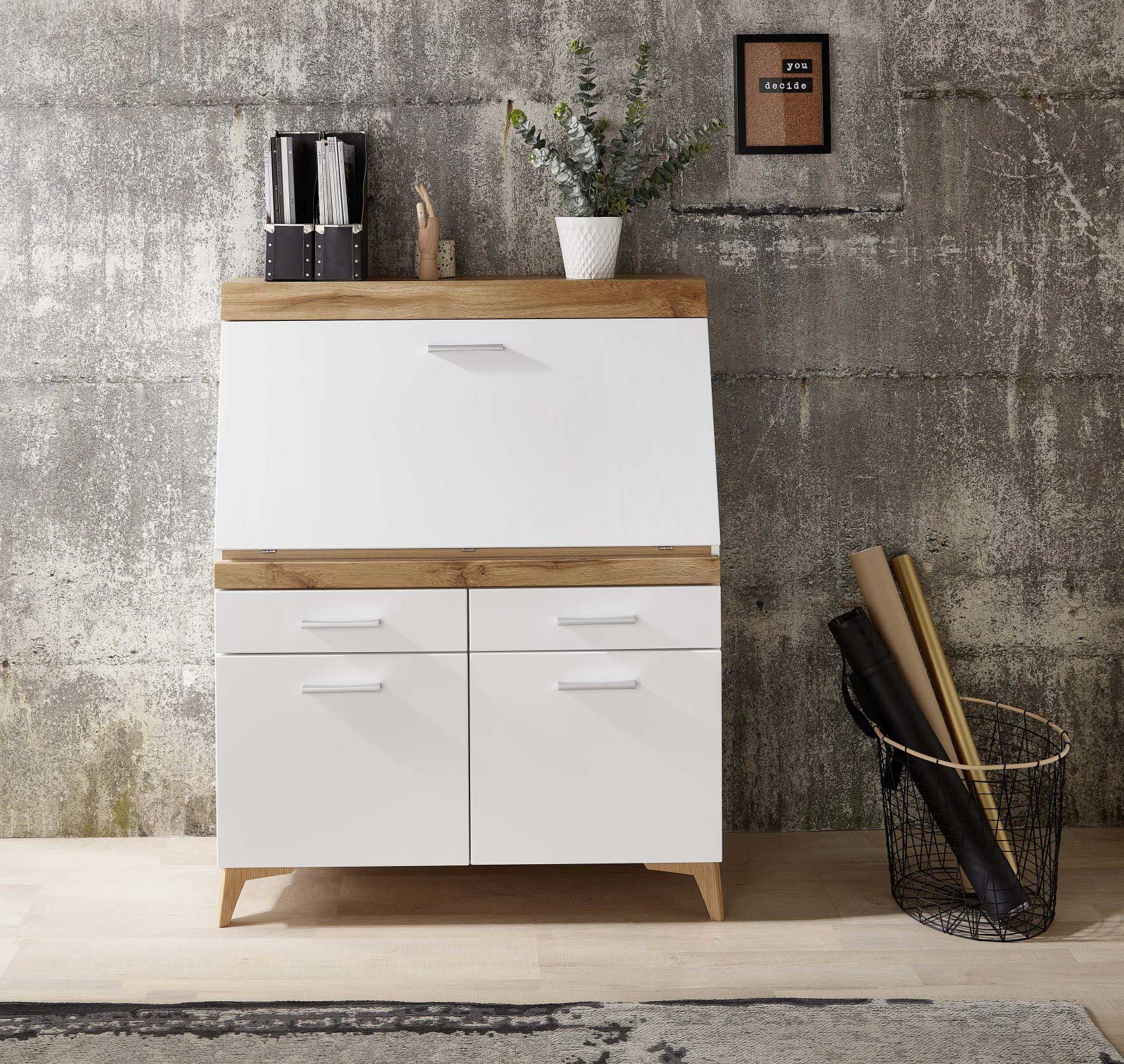 Secrétaire Vanya avec 3 portes & 2 tiroirs - blanc/chêne - Image 8