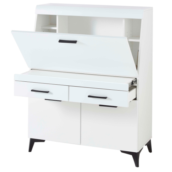 Secrétaire Vanya avec 3 portes & 2 tiroirs - blanc/noir - Image 5