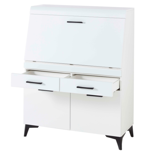 Secrétaire Vanya avec 3 portes & 2 tiroirs - blanc/noir - Image 7