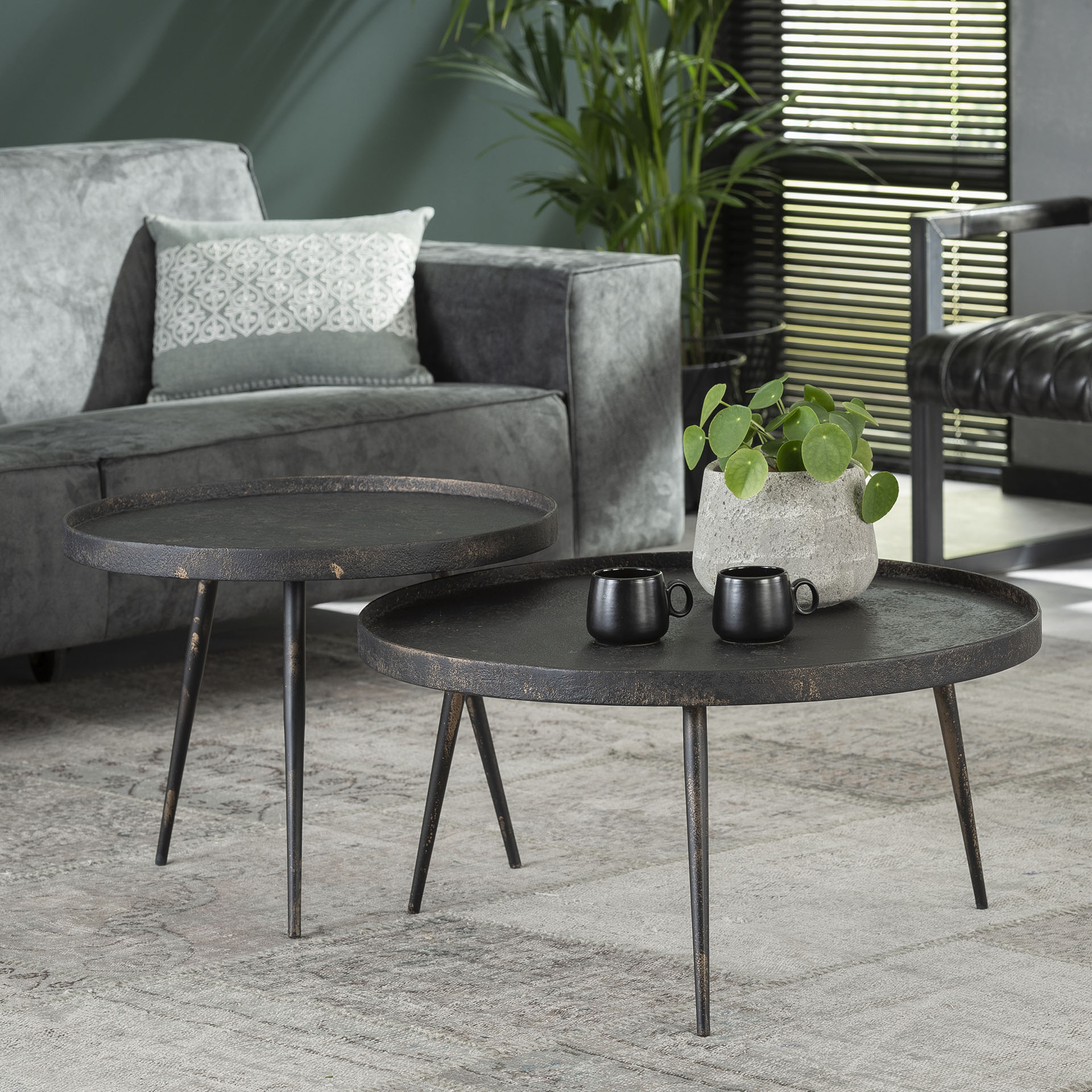 Set de 2 tables basses Lima ø76 industriel - gris - Image 1