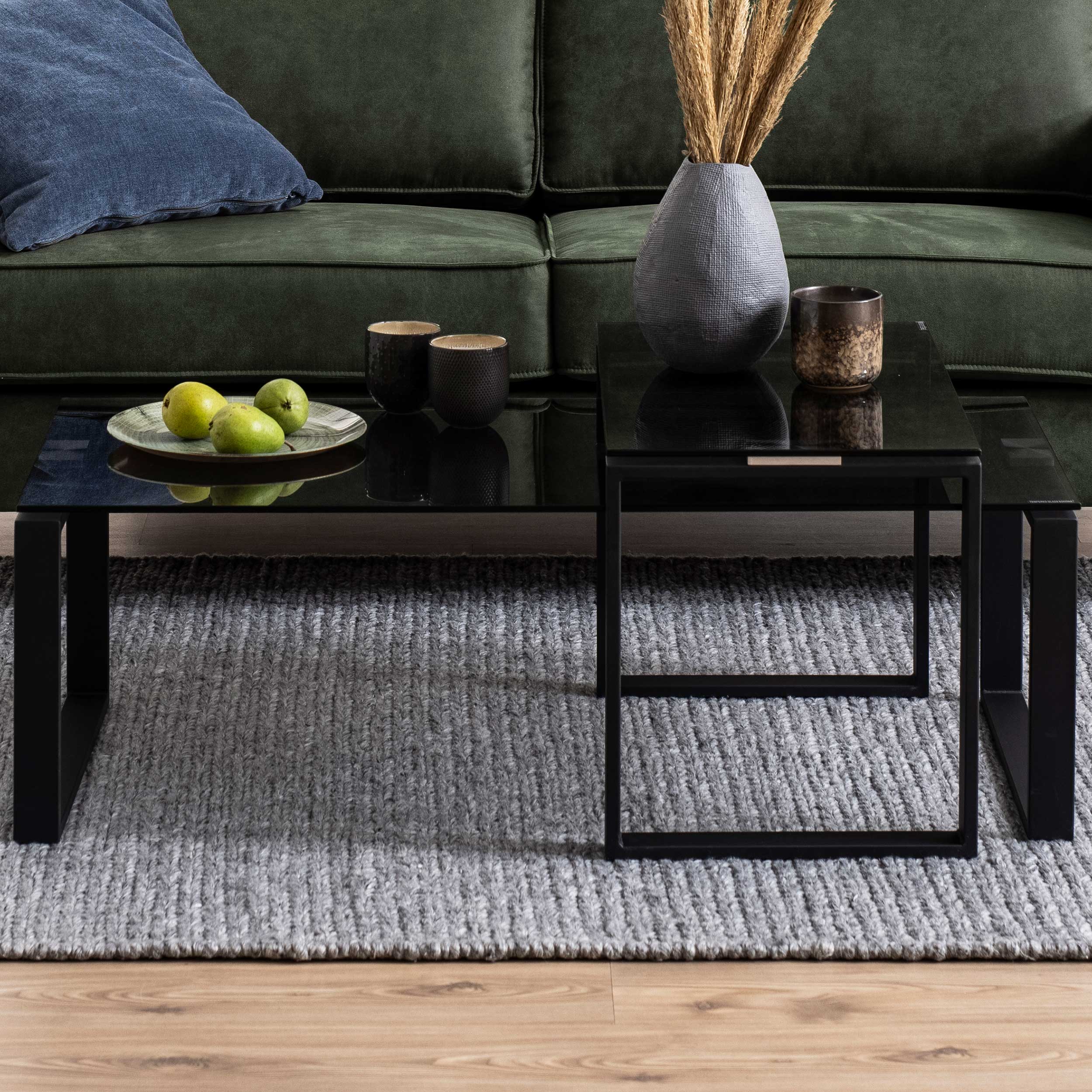 Set de 2 tables basses Nicola avec plateaux en verre - noir