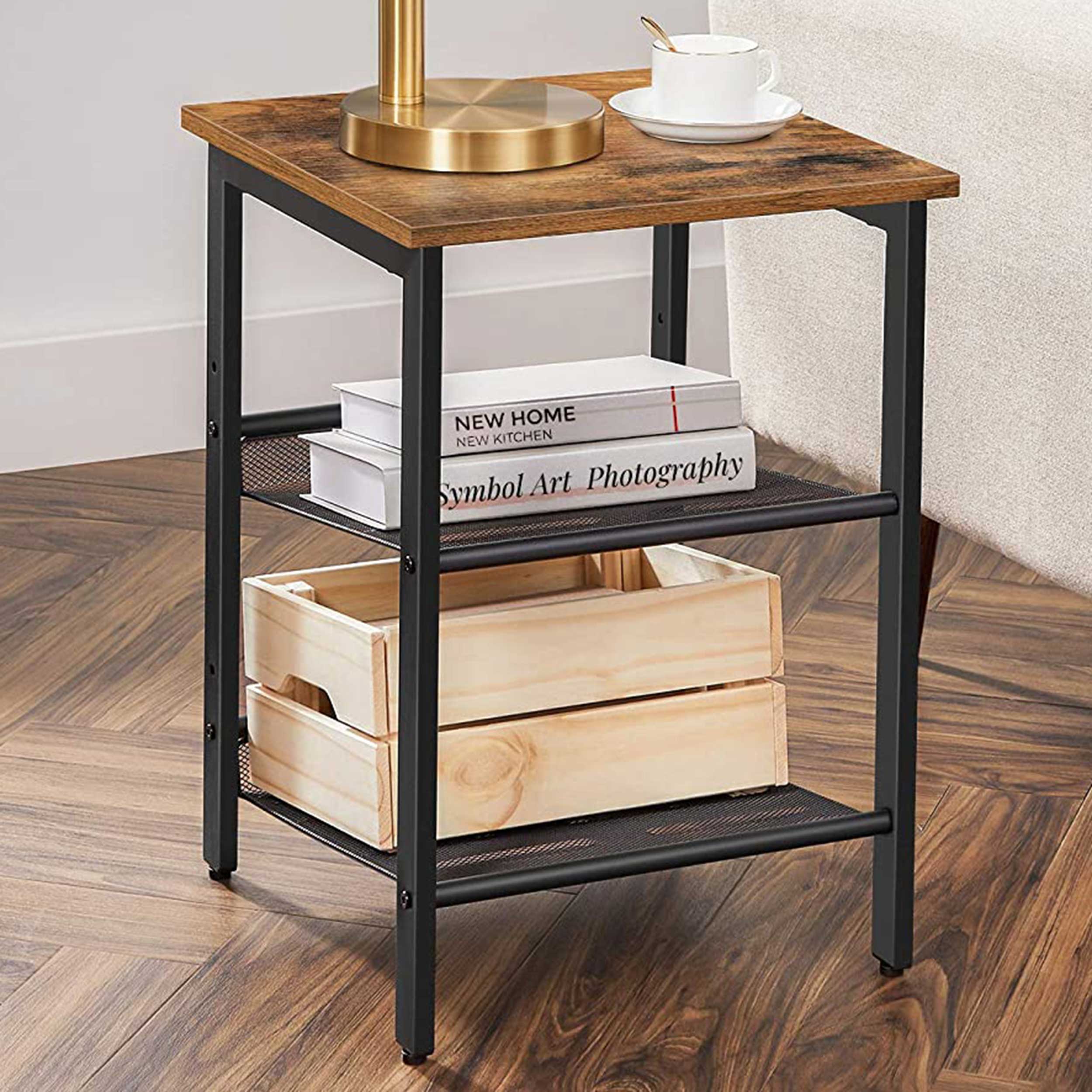Set de 2 tables d'appoint Brad 40x40 2 tablettes - brun rustique/noir - Image 1