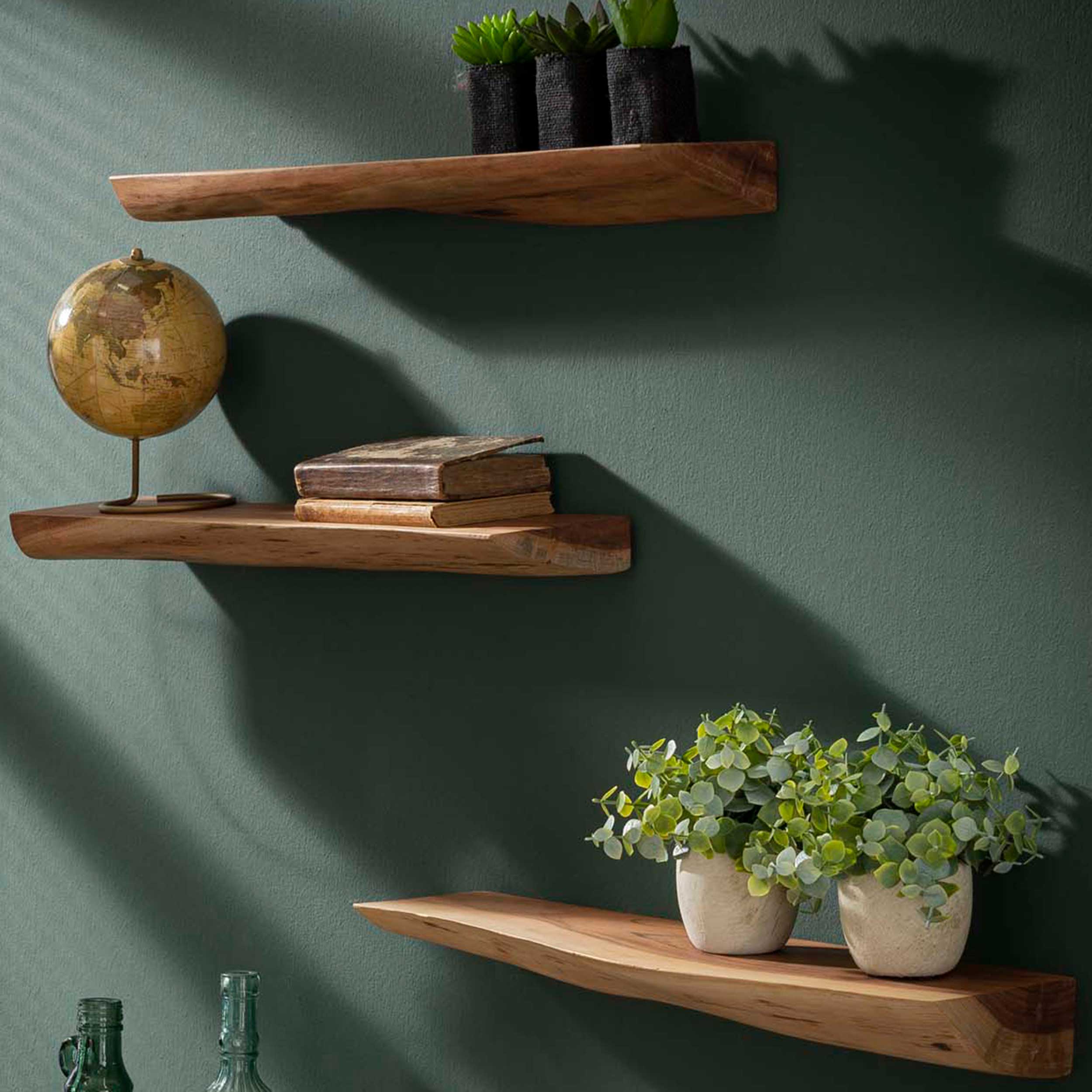 Set de 3 tablettes murales Macy 60 cm - acacia