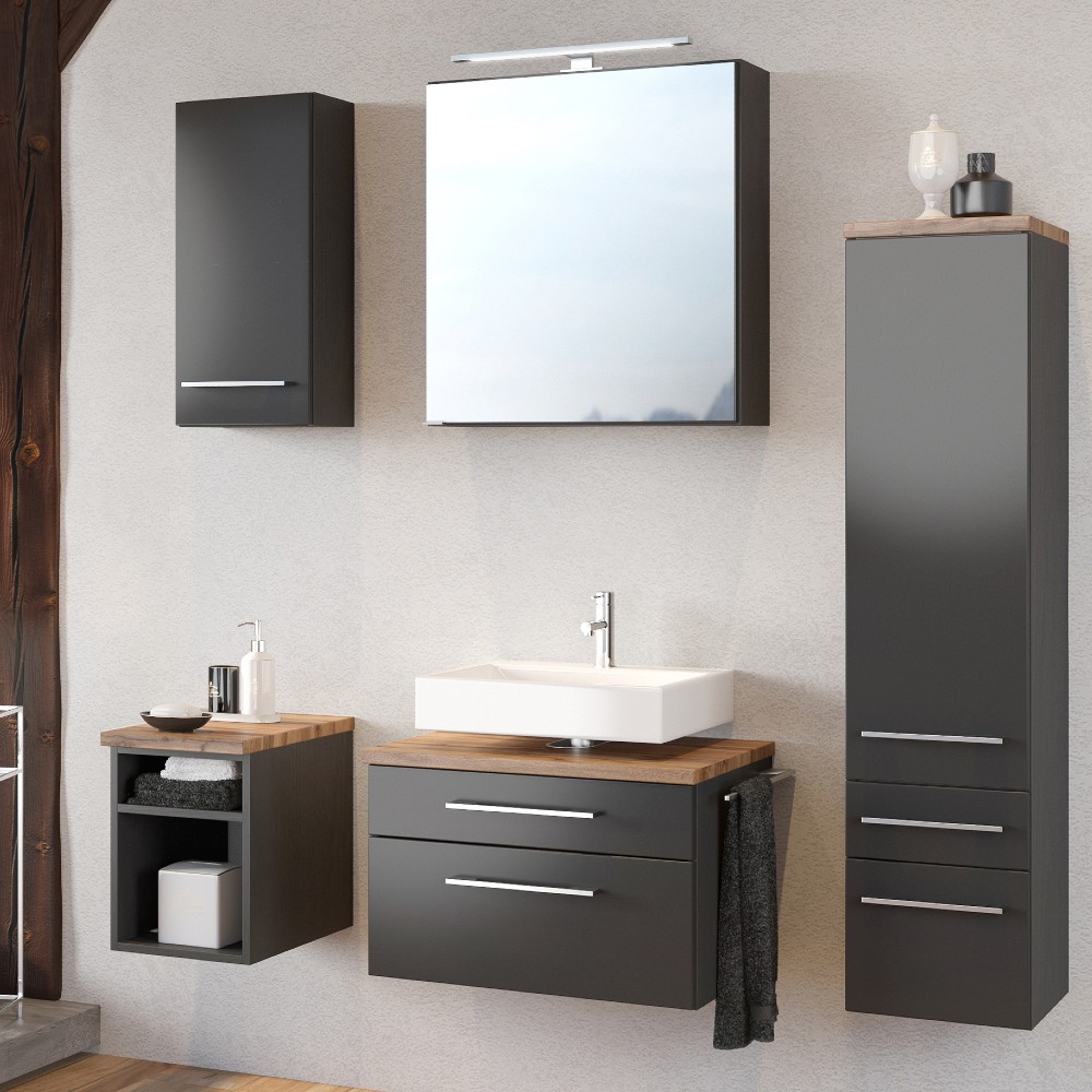 Set meuble lavabo & armoire de toilette Dasa 60cm - graphite/gris mat - Image 2