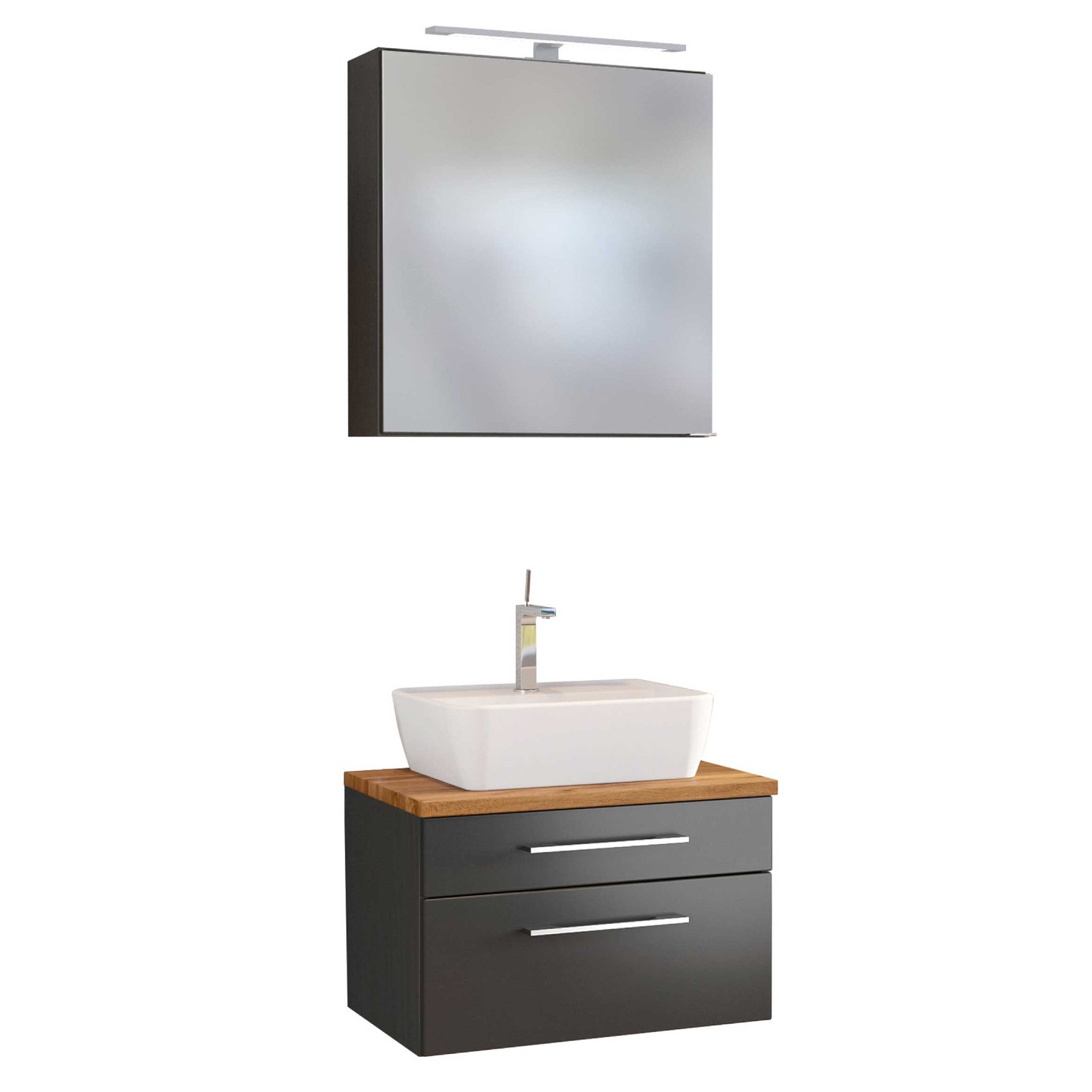 Set meuble lavabo & armoire de toilette Dasa 60cm - graphite/gris mat