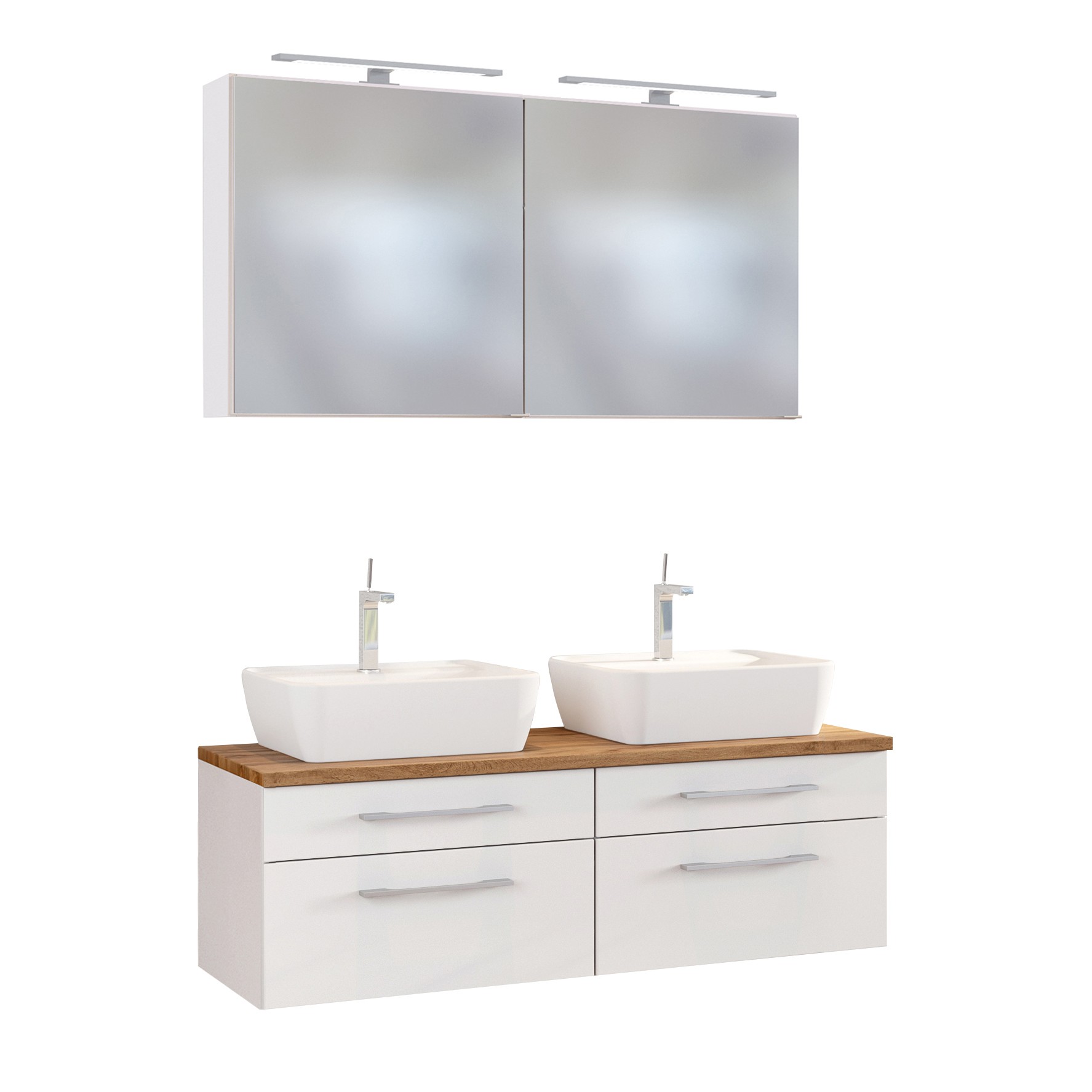Set meuble lavabo double Dasa 120cm 4 tiroirs - blanc