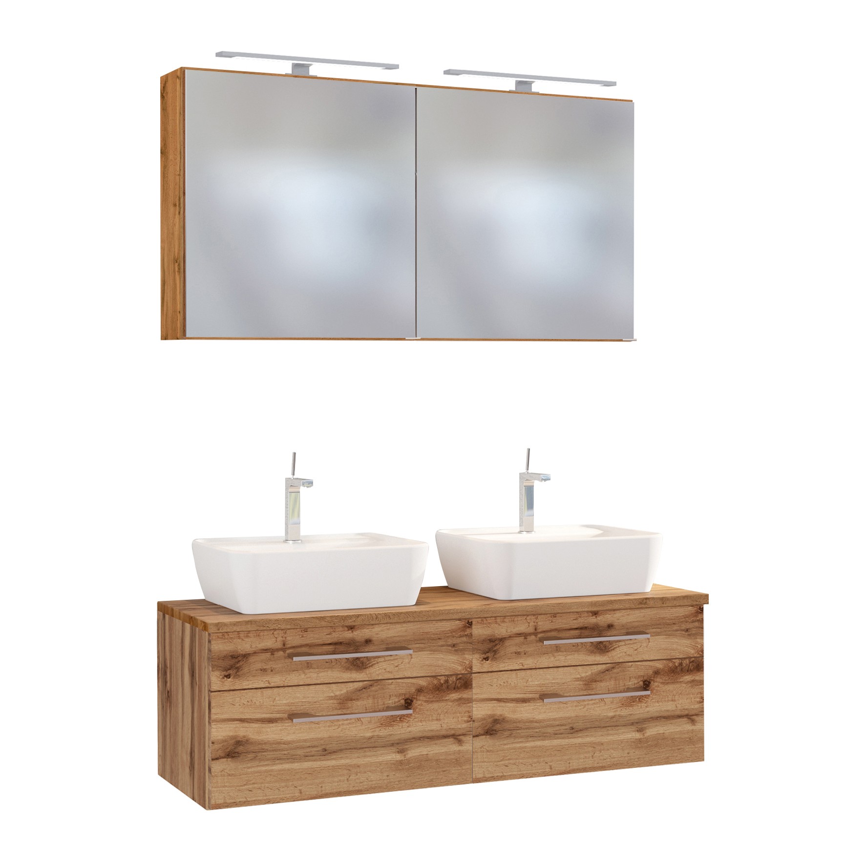 Set meuble lavabo double Dasa 120cm 4 tiroirs - chêne wotan