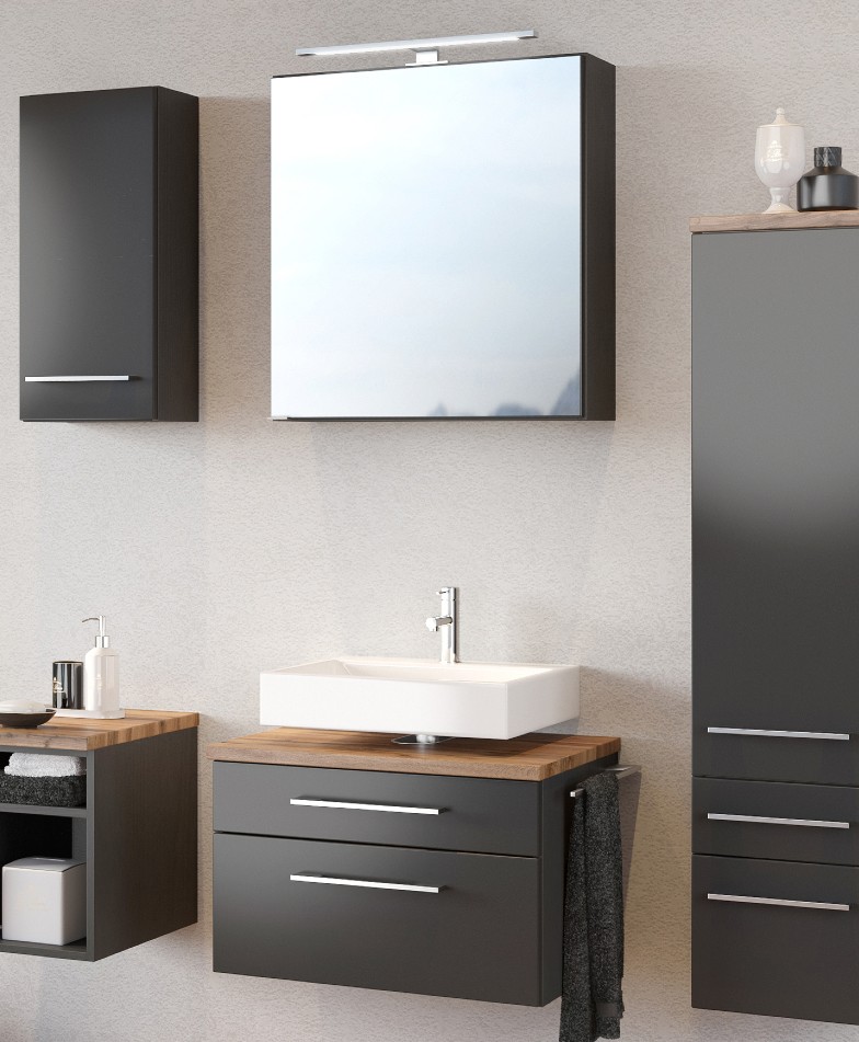 Set meuble sous lavabo & armoire de toilette Dasa 60cm - graphite/gris mat - Image 3