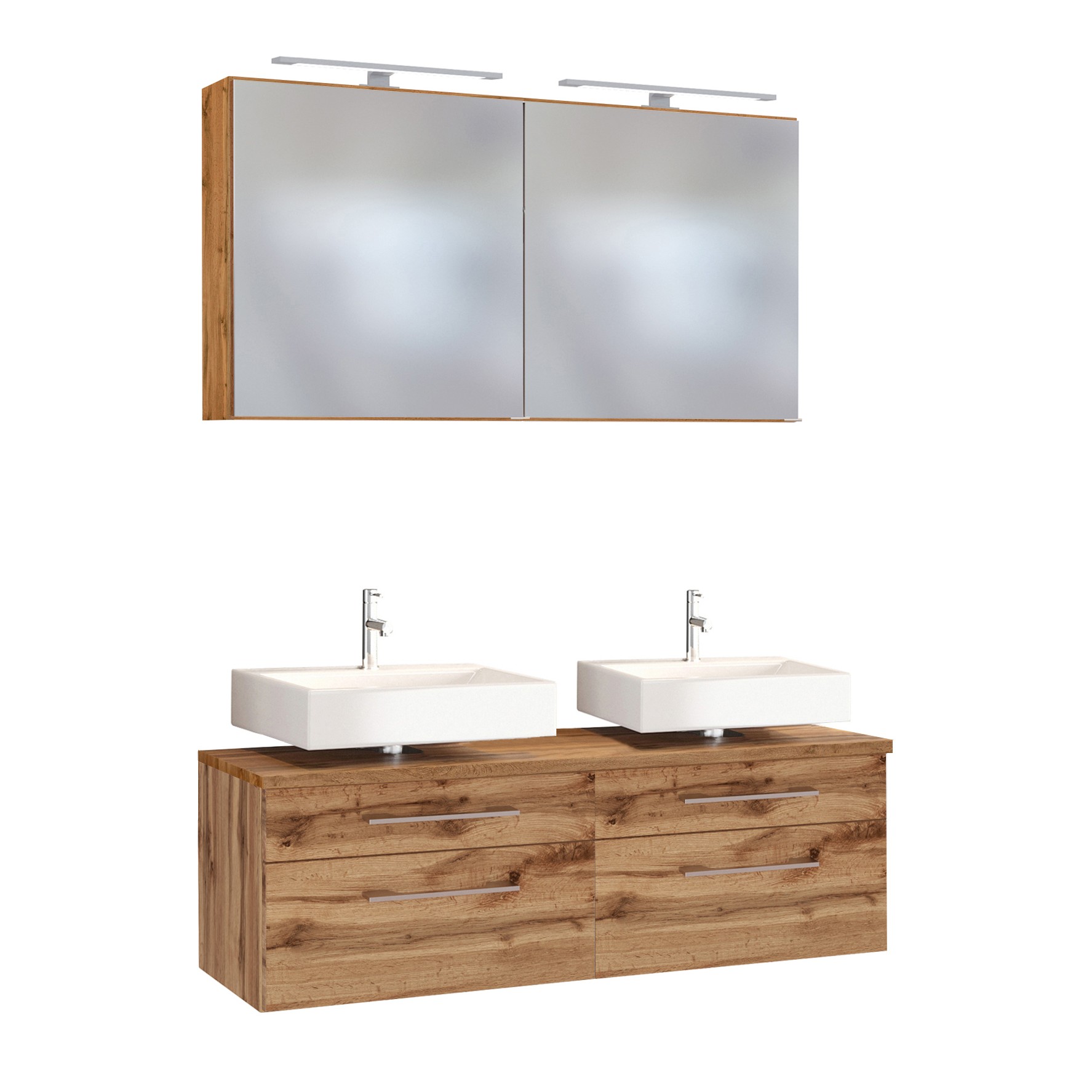 Set meuble sous-lavabo double Dasa 120cm 4 tiroirs - chêne wotan