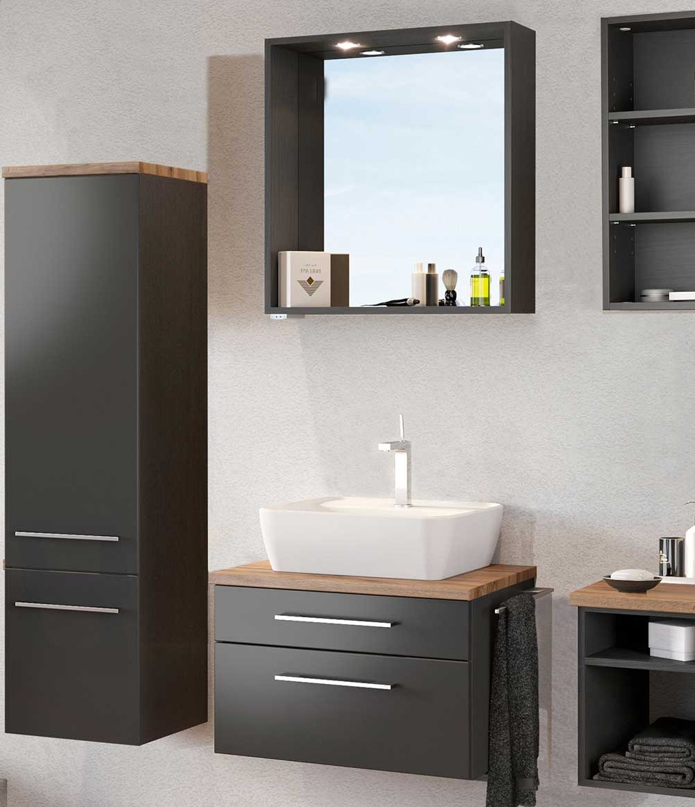 Set meuble sous lavabo & panneau miroir Dasa 60cm - graphite/gris mat - Image 3