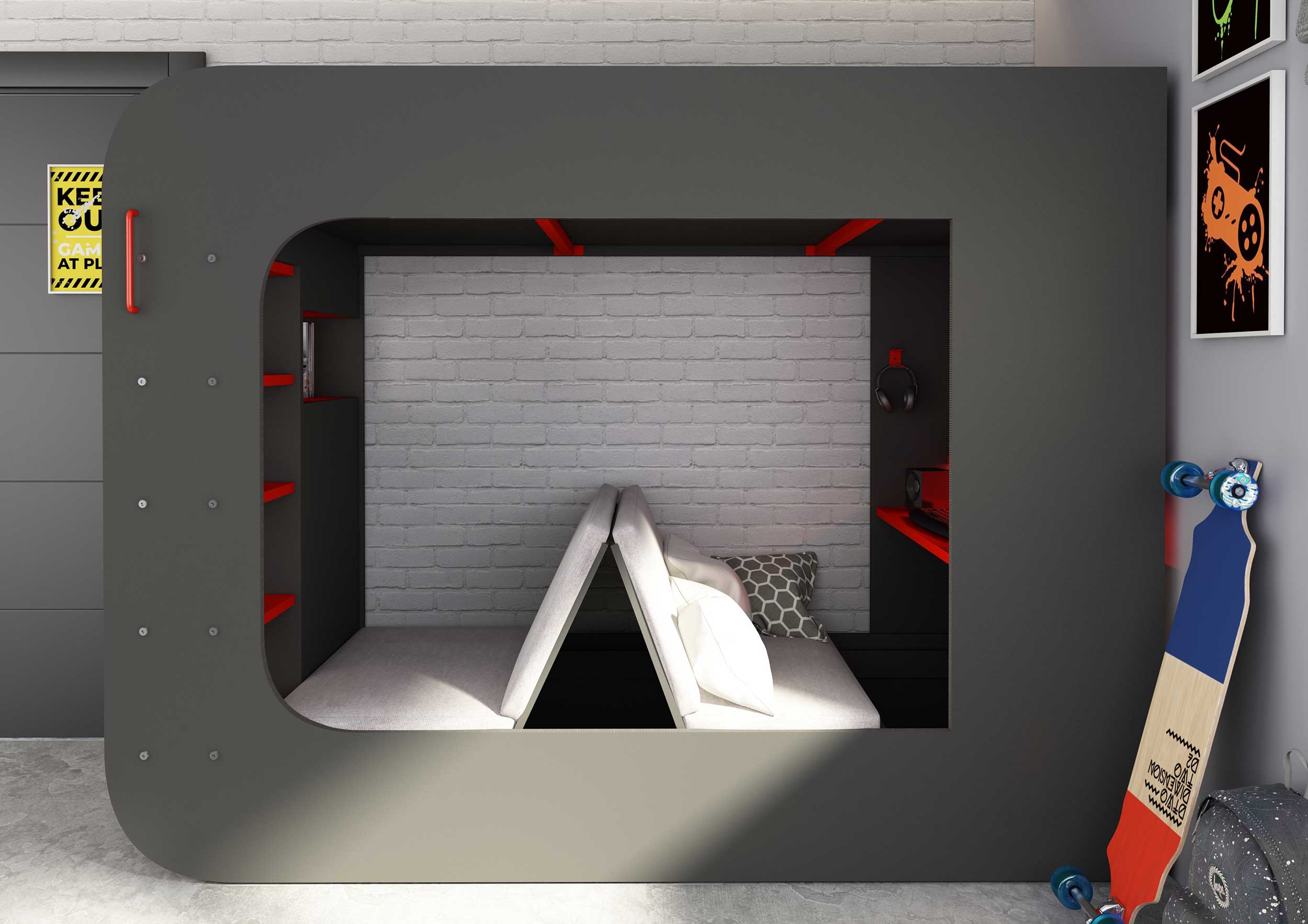 Sommier pliant avec coussin d'assise pour lit mezzanine Graham 90x200cm - Image 3