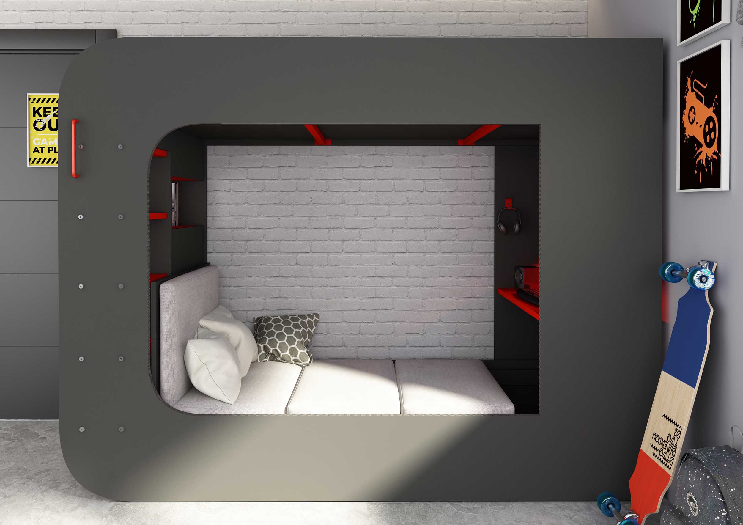 Sommier pliant avec coussin d'assise pour lit mezzanine Graham 90x200cm - Image 5