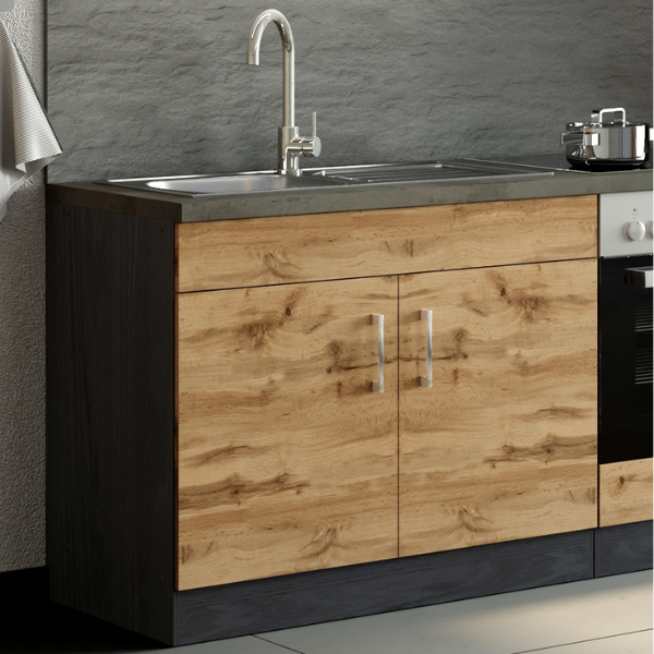 Sous-évier Sorrella 100cm 2 portes - chêne/graphite - Image 1