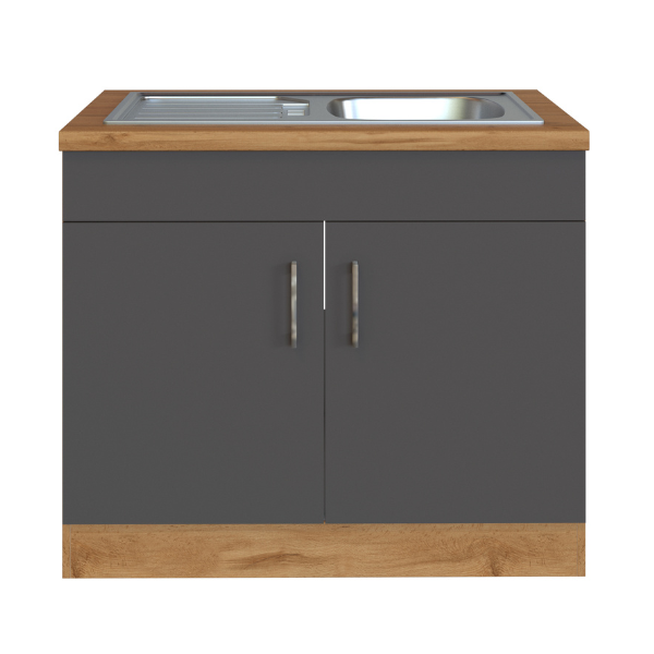 Sous-évier Sorrella 110cm 2 portes - anthracite/chêne - Image 10