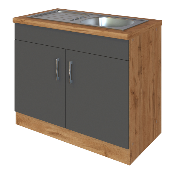 Sous-évier Sorrella 110cm 2 portes - anthracite/chêne - Image 11