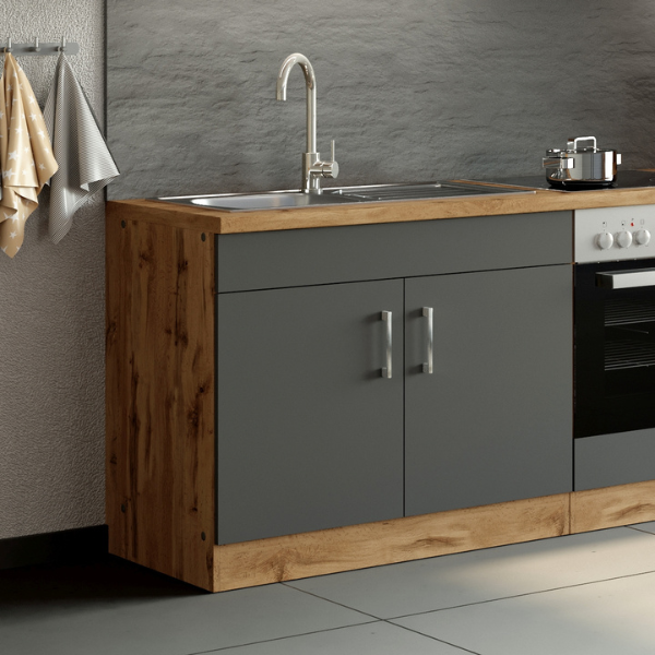 Sous-évier Sorrella 110cm 2 portes - anthracite/chêne