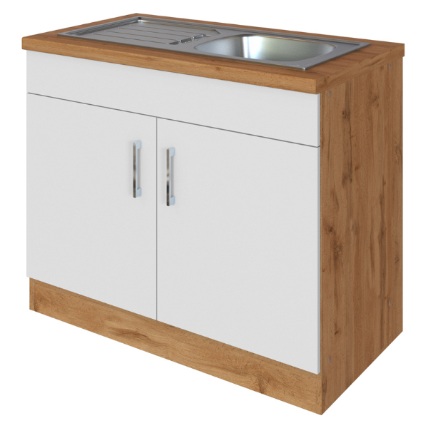 Sous-évier Sorrella 110cm 2 portes - blanc/chêne - Image 12