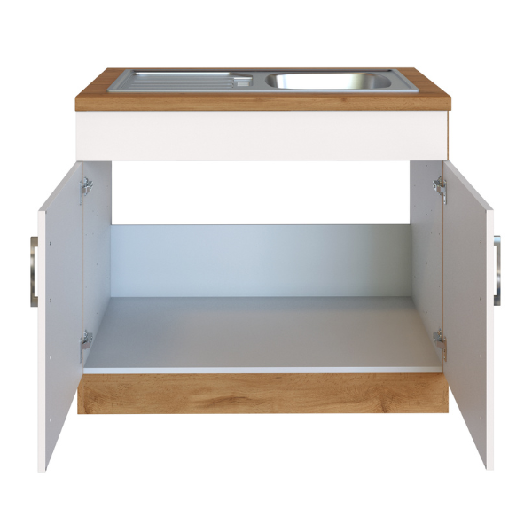 Sous-évier Sorrella 110cm 2 portes - blanc/chêne - Image 10