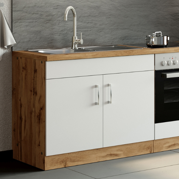 Sous-évier Sorrella 110cm 2 portes - blanc/chêne