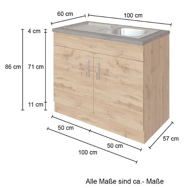 Sous-évier Sorrella 110cm 2 portes - chêne/béton - Image 4