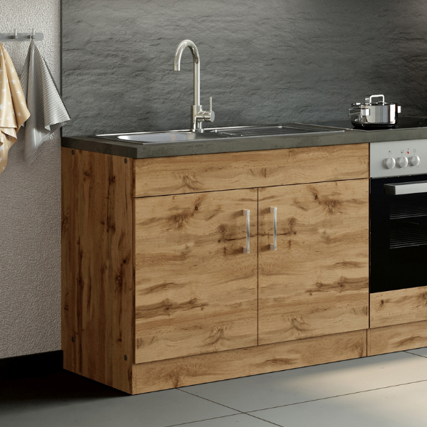 Sous-évier Sorrella 110cm 2 portes - chêne/béton