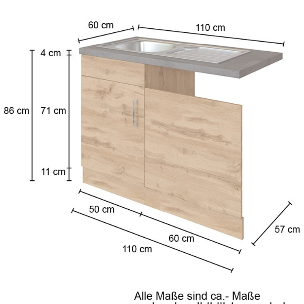 Sous-évier Sorrella 110cm pour lave-vaisselle 1 porte - blanc/chêne - Image 7