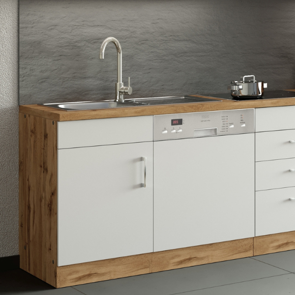 Sous-évier Sorrella 110cm pour lave-vaisselle 1 porte - blanc/chêne