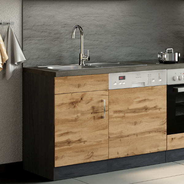 Sous-évier Sorrella 110cm pour lave-vaisselle 1 porte - chêne/graphite